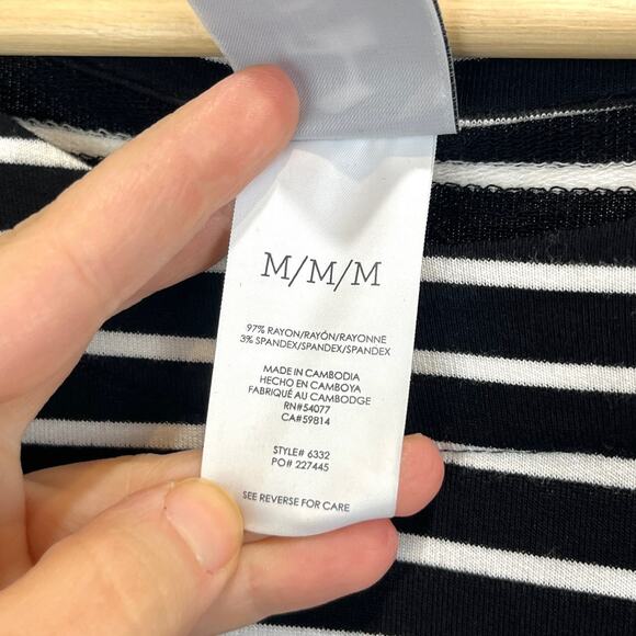 CABI Side Snap Tee 6332 Striped Pullover Knit Tunic Top Black White Size M - Picture 7 of 8